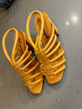 Free People Mustard Yellow Strappy Block Heel Sandals